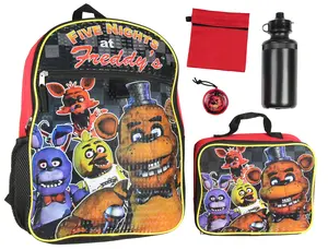 Five Nights At Freddy's 16"  Backpack Lunch Box Water Bottle Lunch Kit -5 Piece Set
