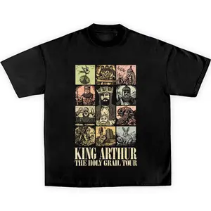 Monty Python King Arthur Holy Grail Tour Shirt Funny Medieval Knights Tee Vintage Retro Graphic T-Shirt Comedy Movie Fan Gift Unisex