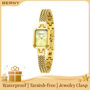BERNY Gold Womens Watch Dainty Quartz Bracelet Watch All Stainless Steel Ladies Rectangle Mini Wristwatch Small Fashion 3ATM Waterproof Detachable Bracelet Watches for Women and Love Ones, Jewelry Gift for Teen Girls, Easter gift