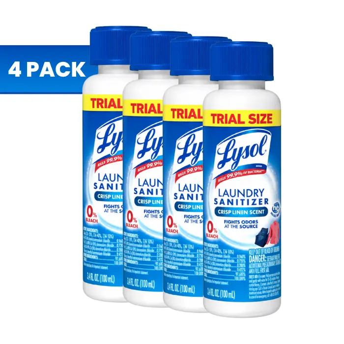 Lysol Laundry Sanitizer Trial Size, 3.4 fl oz, 0% Bleach, Kills 99.9% of Bacteria, Laundry Sanitizing Additive 4pk