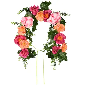 36 in. Spring Mailbox Decoration with Multicolor Peony Blooms, Ivy, Leaves