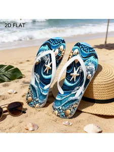 Ladies' Beach Flip Flops Featuring a Seashell Pattern, Available in Various Colors And Sizes. Lightweight And Comfortable, Perfect for Summer Vacations, These Stylish Sandals Are a Must-Have., Women Shoes
