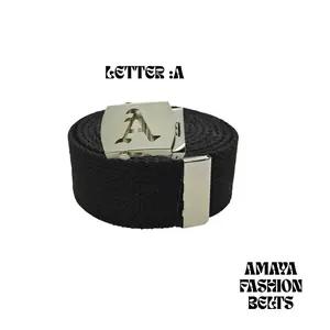 Letter A Black Old English Buckle with belt/ Canvas belts/ Adjustable belts/ Men and Women belts