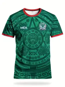 Mexican Men's Football Jersey & Youth Round Neck Comfortable Sport Top, Sports Jersey, Aztec Pattern, All Seasons, Fitted H-Type, Fan Memorial Gift