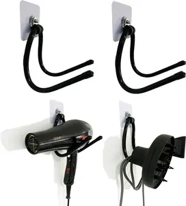 Universal Hair Dryer Holder, Blow Dryer Hanger Hook Wall Mount for Hair Dryer, Towels, Flat Iron,Hair Straightener &Cord Organizer for Cabinet Bathroom - Self Adhesive/Drilling - 2 Pack LangTao Bang