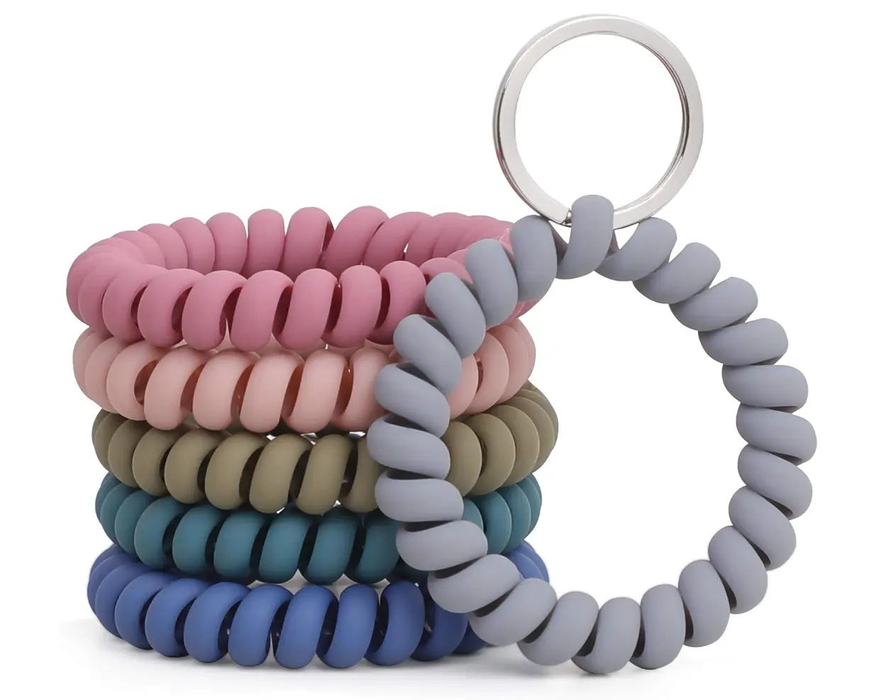 Spiral Wrist Coil Keychains, 6 Pack Stretchable Plastic Wristbands with Split Ring, Waterproof Unisex EDC Gear for Keys & Outdoor Sports, Keyrings For Keys, Flexible, 0.98 Inch Metal Key Ring, 1.6 Inches Inside Diameter