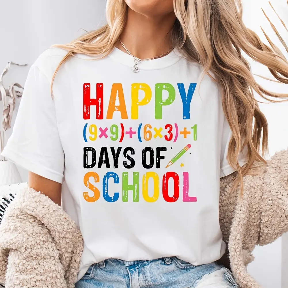 Happy 9X9 Plus 6X3 Plus 1 Days Of School Math Print T-Shirt, Back To School Education Theme, Classroom Teacher Student Gift
