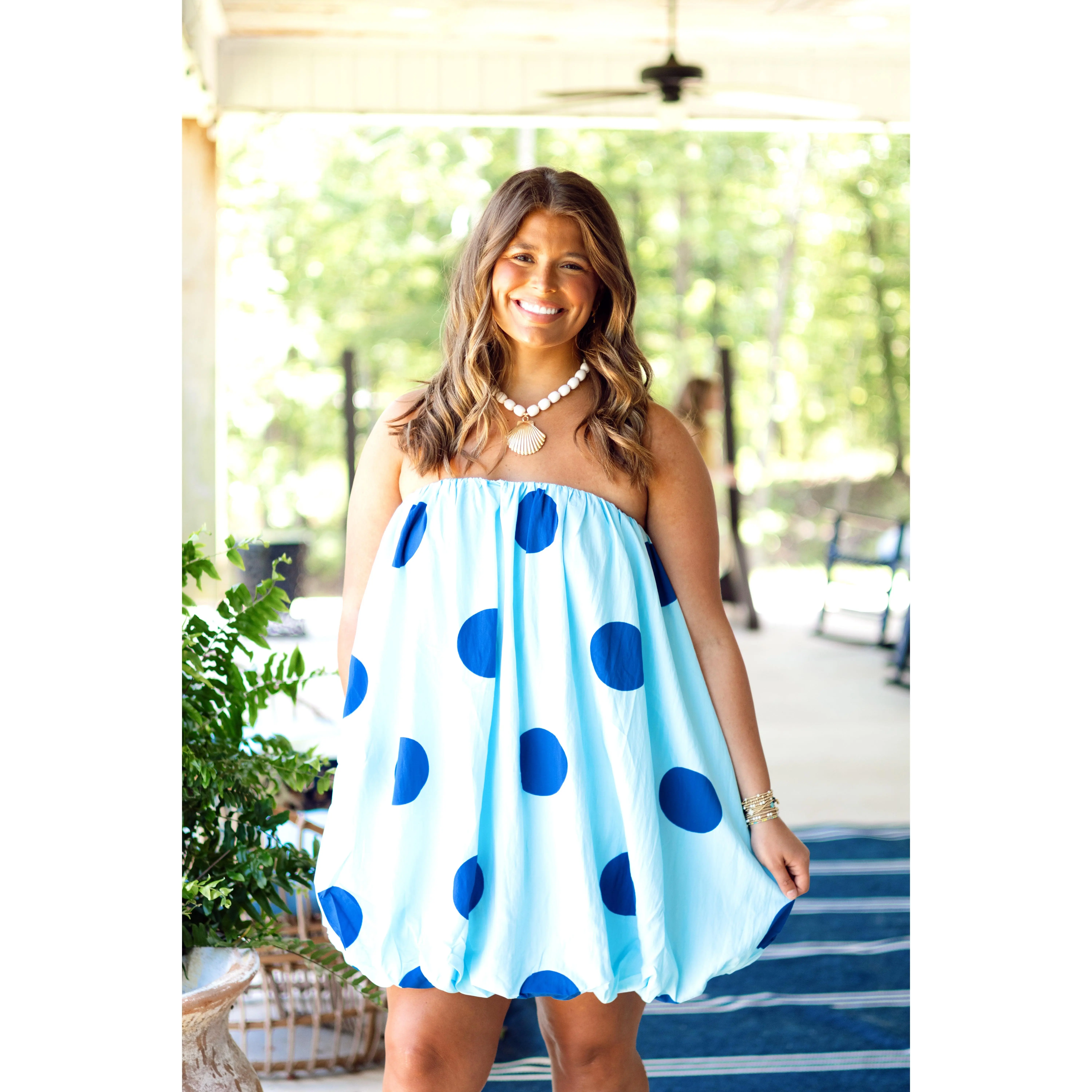 Women's Strapless Polka Dot Skater Mini Dress - Girly Fun Casual, Sleeveless, Summer Gameday Going Out Dress, Girly Fun Casual Dresses