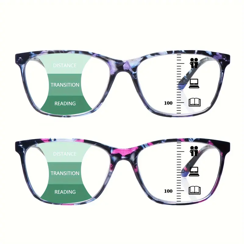 DEAAOK 2 Pack Progressive Multifocal Reading Glasses Anti Blue Light Women Readers with Spring Hinge Computer Eyeglasses