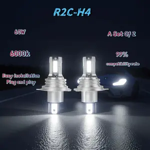 R2C-H4 Super Bright LED Car Headlights (60W) – Plug and play, Easy Installation, fanless design, 30,000-hour lifespan, supports high beam/low beam switching.
