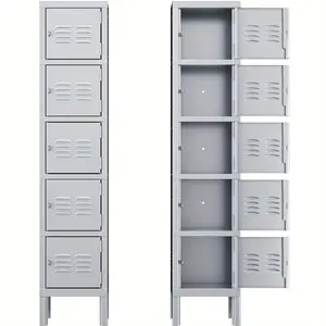 Home Essentials Metal Lockers For Employees, 5 Door Storage Locker, Tall Steel Locker Cabinet For School, Office, Home, Gym, Kid Room