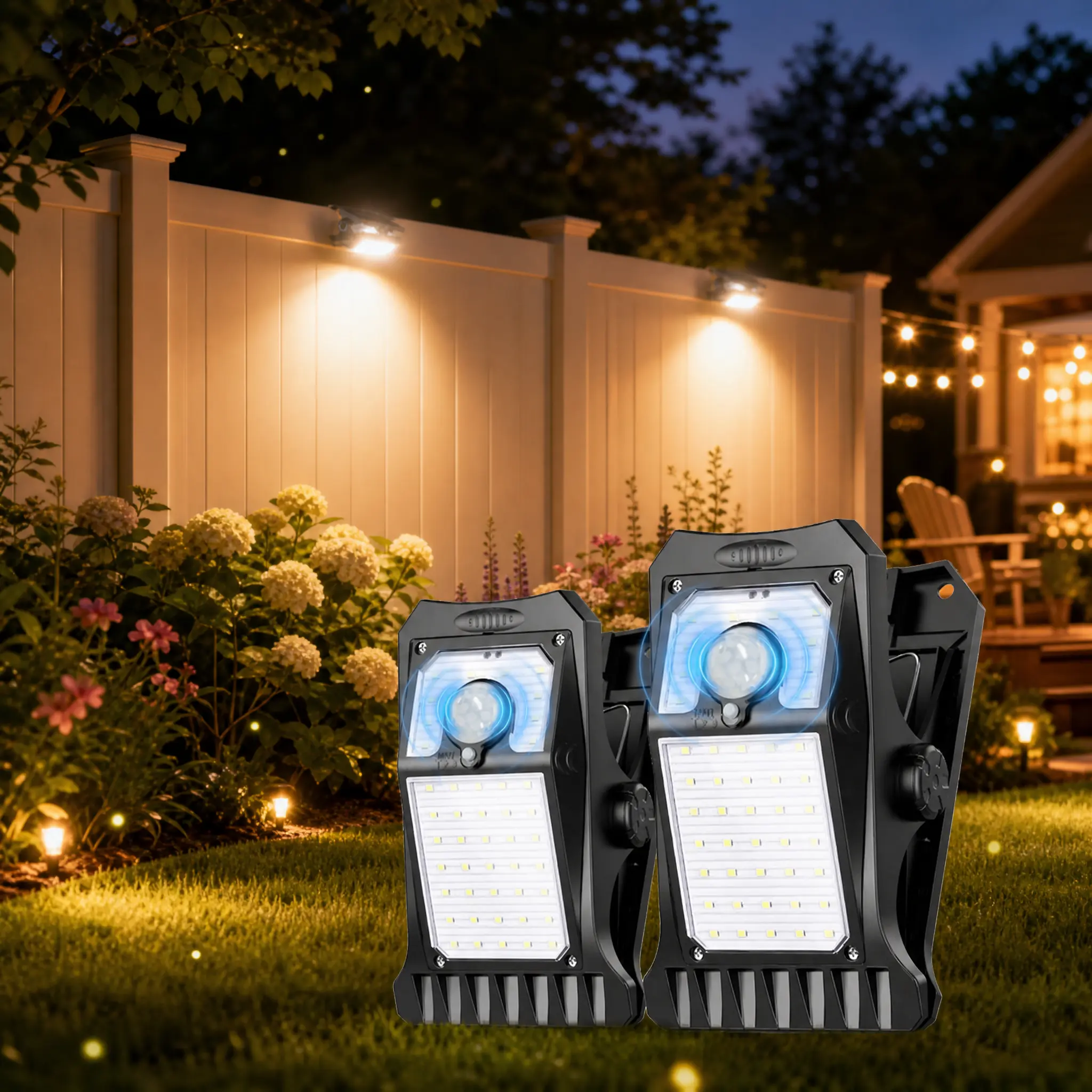 FableGlow Solar Fence Lights - Clip-On Motion Sensor Solar Outdoor Lights, Water Resistant Decking & Patio Lighting for Backyard, Camping