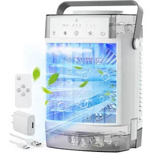 Portable Remote Control Mini Evaporative Air Cooler 3 Wind 2 Mist 7 Color Light Timer 1600ML Tank for Home Bedroom Office