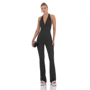 Lace Halter Jumpsuit in Black
