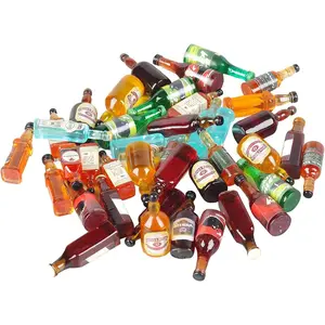 40pcs Miniature Mini Fake Beer Bottles Toys Mixed Wine Drinks Decoration Beer Glass Model Beer Can for Fairy Garden Pub Bar Dolls House Tableware Decoration
