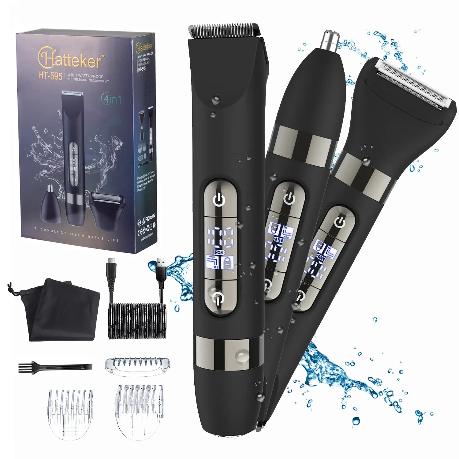 Men's 4 in 1 Groin & Body Hair Trimmer, Dual Head Shaver Razor, Dry & Wet Use Pubic Trimmer, Portable Electric Hair Remover Tools, Nose Hair Trimmer, Men's Grooming Kit, USB Rechargeable Trimmer, Hair Removal Trimmer, Body Hair Trimming
