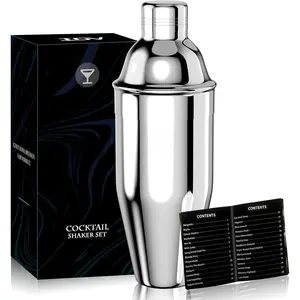 Shaker, 24 oz Martini Shaker, Drink Mixer with Built-in Strainer, Professional Stainless Steel Margarita  Shakers with  Recipe Guide, Bartender Kit Gifts