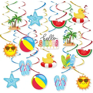 24 count Summer  Decorations, Summer Pool Party Ceiling Swirls Cutouts Decor, Beach Theme  Decorations for  Office Classroom Birthday Beach Party Ceiling