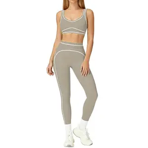 Women's fitness yoga suit contrast color slim design high-end sports fitness wear comfortable and breathable suitable for gym and daily wear Yoga Clothes Set