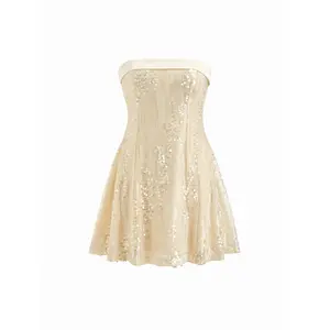 Cider Sequins Fold Over Tie Back Mini Bandeau Dress