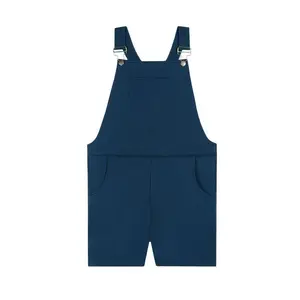 Unisex Swovie Shorts - Navy, Unisex Summer Plain Cotton Overall Shorts with Deep Bib and Side Pockets, Adjustable Straps