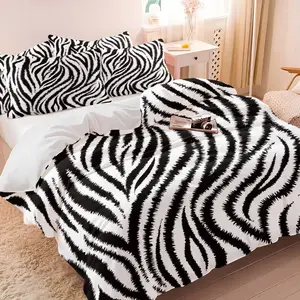 Black-White Zebra Print Duvet Cover Set, 1 Duvet Cover and 1-2 Pillowcases No Core, Hand-Drawn Classic Zebra Stripes Design, Soft  Comfortable Bedding, Retro Spicy Girl Minimalist Style Bedroom Decor