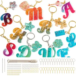 182Pcs Fancy Alphabet Resin Molds Silicone Kit, Reversed Letter Keychain Epoxy Resin Casting Molds, Resin Key Chain Making Set with 1 Hand Drill 2 Drill Bits 30 Key Rings 100 Screw Pins