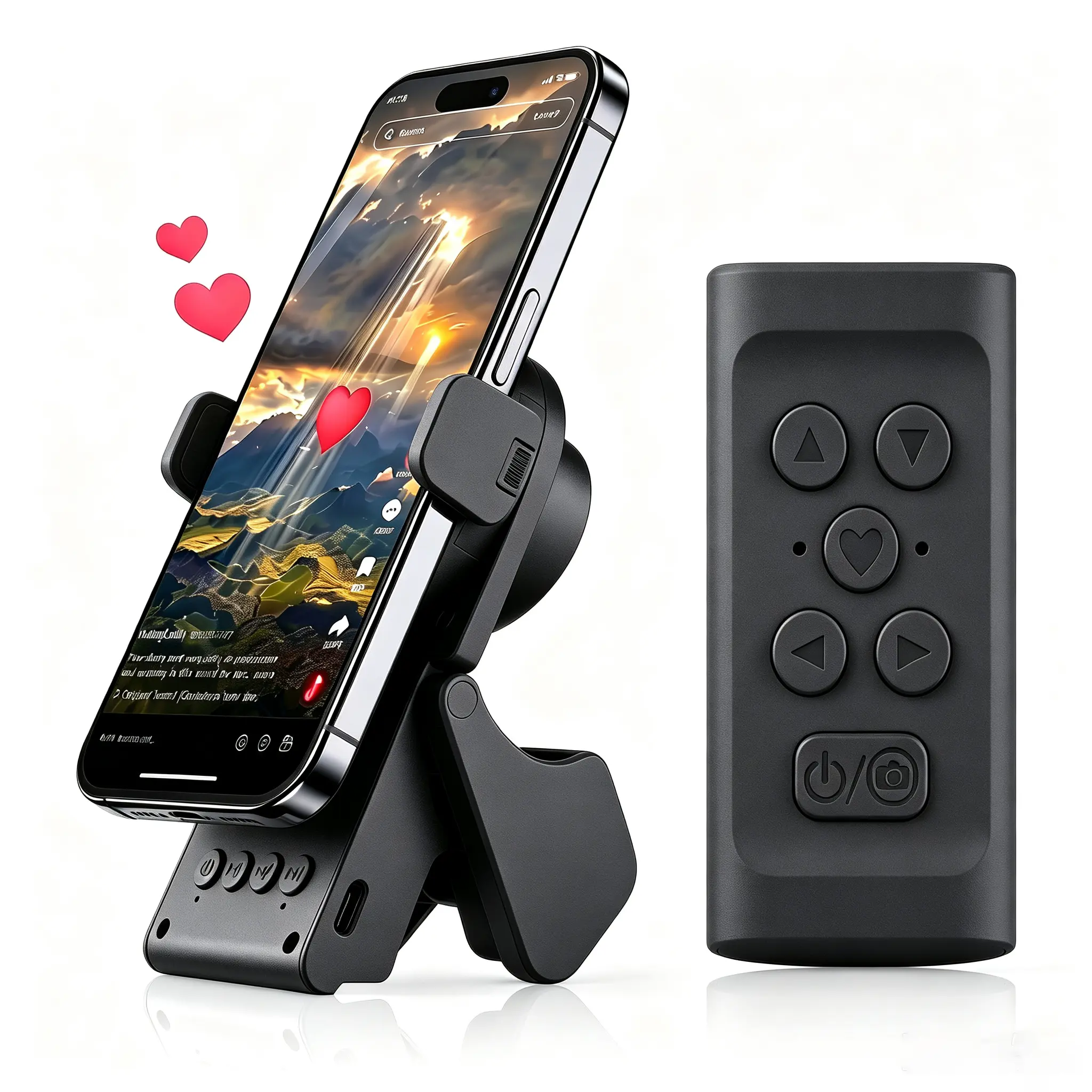 MFHHFM Multifunctional Remote Control with Foldable Phone Stand, Page Turner for E-Books, Remote Scrolling Controller for Short Video Apps, Camera Selfie Shutter Clicker for iPhone, iPad& Android