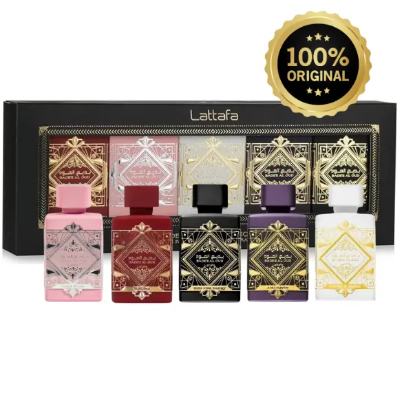 Lattafa Perfumes Badee Al Oud Unisex EDP Spray 5-Piece Multi-Pack Mini Discovery Set (5 ML) - Noble Blush, Sublime Honor, Glory, Amethyst Oud, Sweet Spicy, Asian-Flavored Arabic Perfume Fragrance, Aromatic Daily Wear, Mini Beauty Gift, Aromatic Fragrances