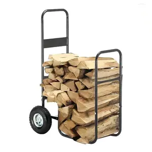 Firewood Cart 220 LBS Capacity, Heavy Duty Log Cart with Large Wheels, Fireplace Wood Rolling Caddy for Indoor Outdoor Storage and Transport