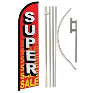 Windless Banner Flag & Pole Kit, 11.5x2.5ft Windproof Polyester Flag with Unique Print & Curved Sleeve, Steel-Aluminium Pole, for Home & Festive Party Backdrop Use (Red, On Sale)