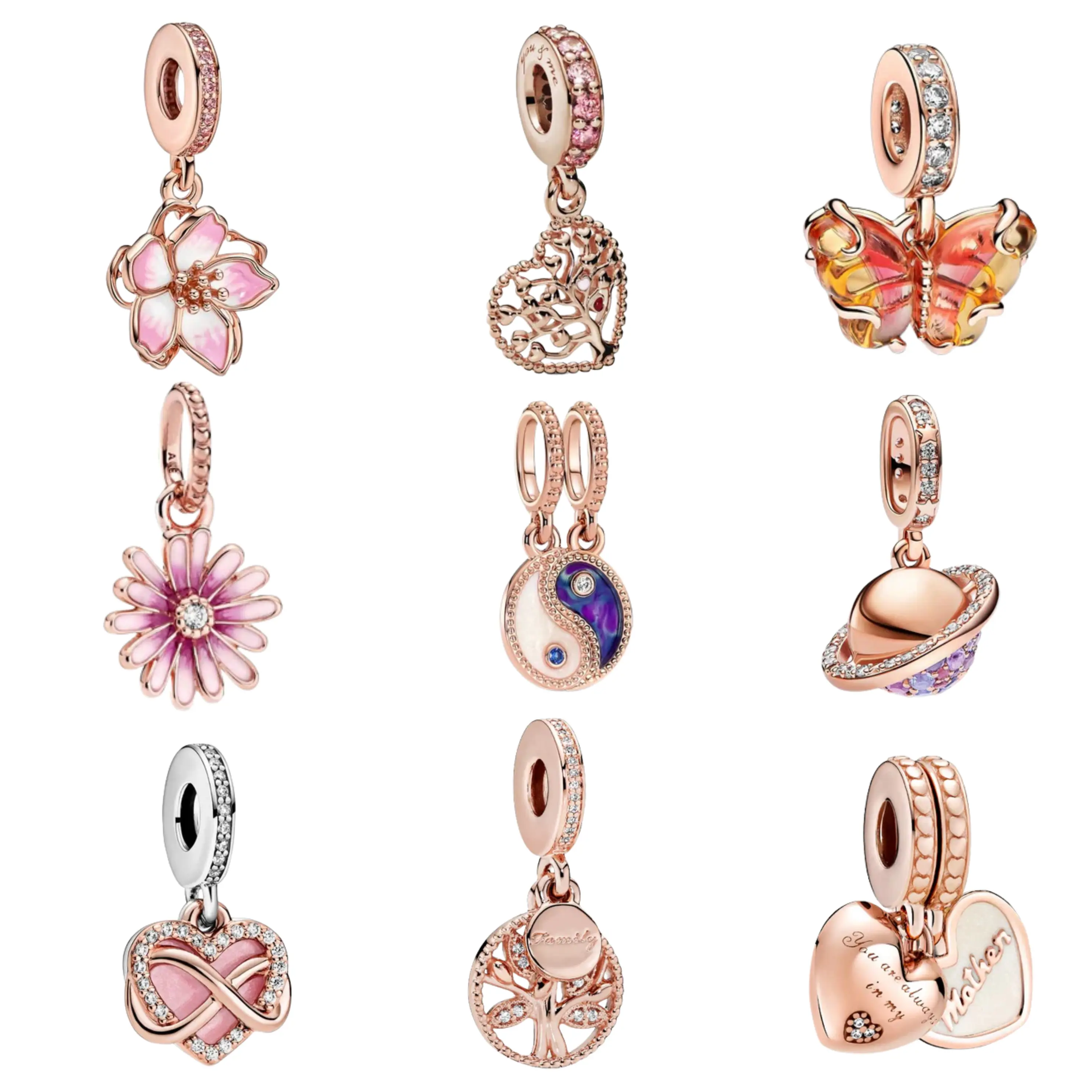 Rose Gold Charm Beads for Bracelet | Elegant Flower, Heart & Crystal Charms | Luxury Jewelry for Women