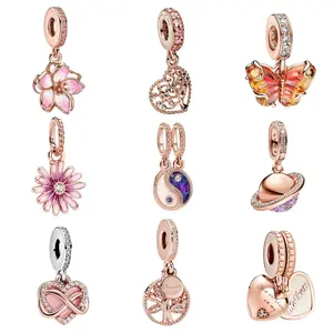 Rose Gold Charm Beads for Bracelet | Elegant Flower, Heart & Crystal Charms | Luxury Jewelry for Women