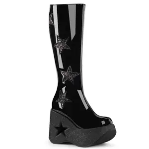 Demonia Dynamite-218 Black Patent-Black Multi Glitter Knee-high Boots Demonia Dynamite-218 Black Patent-Black Multi Glitter Knee-high Boots