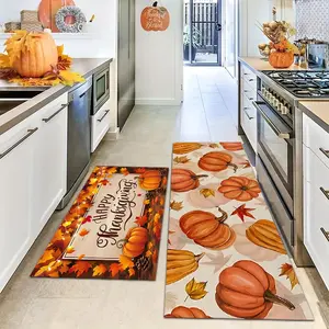 Two-Piece Pumpkin Kitchen Mats, Autumn Kitchen Mats, Thanksgiving Decorative Doormats, Family Seasonal Fall Holiday Parties, Autumn Maple Leaf Harvest, Gratitude & Blessings, Understated Floor Mats, Farmhouse Kitchen Rug