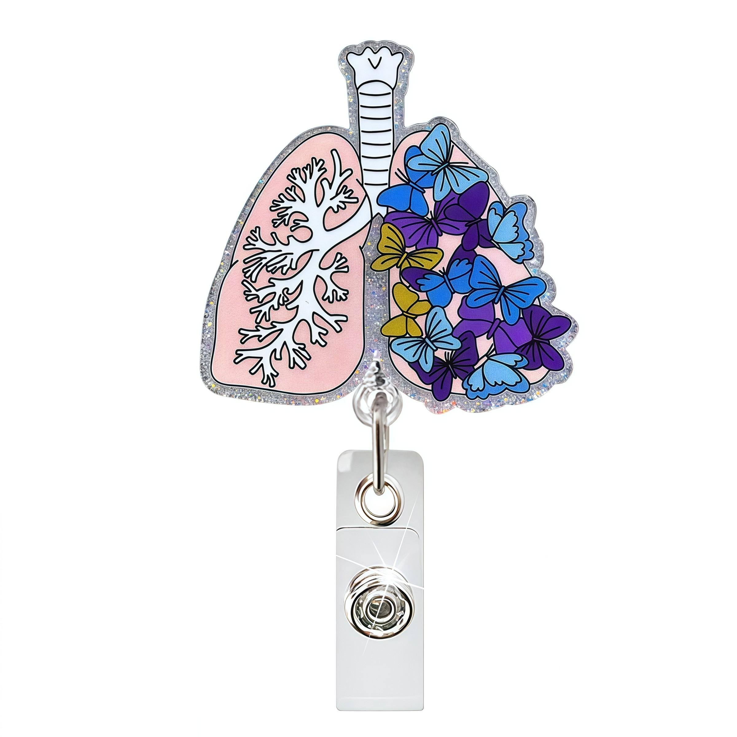 3-piece set of anatomical organ badge reel sets, including retractable badges for brain, lungs, and heart with butterfly designs; cute medical staff ID pendants; durable care work accessories