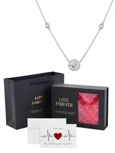 Women's Elegant Rhinestone Decorated Necklace with Rose Gift Box, Exquisite Trendy Pendant Necklace, Chic Gorgeous Jewelry As Gift for Girlfriend