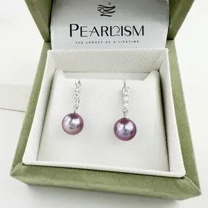 【Live】PEARLISM Dainty Minimalist Everyday Edison Pearl Earrings - 7-8mm Round 925 Silver with Crystal Accents-AFEE017