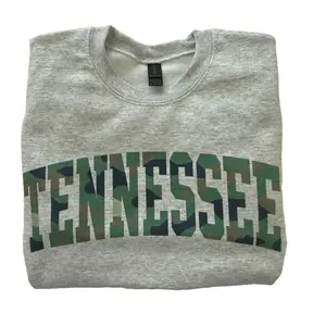Camo State Name Sweatshirt Comfortable Fall Varsity Pullover Women's Fashion Crew Neck Texas Tennessee Kentucky Alabama Casual Womenswear