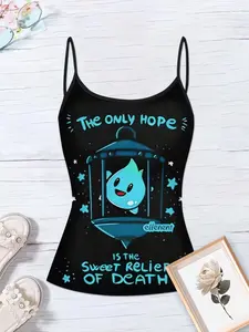Women's Sleeveless Italian Shoulder Strap Backless Top, Digital Printed Flying Dinosaur Design, Casual All Season Wear Spaghetti Strap