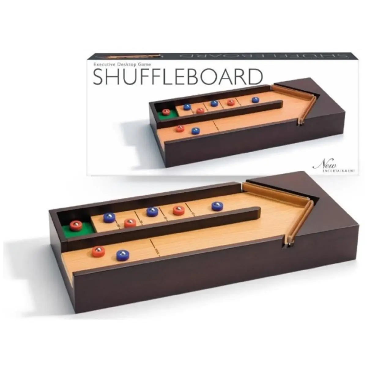 212 MAIN Desktop Shuffleboard Game, 13.78" Hard Wood Tabletop Board with Mahogany Finish, Portable Set with 8 Pucks for Ages 14+, Sports & Outdoor Tabletop Games, Game Board Set