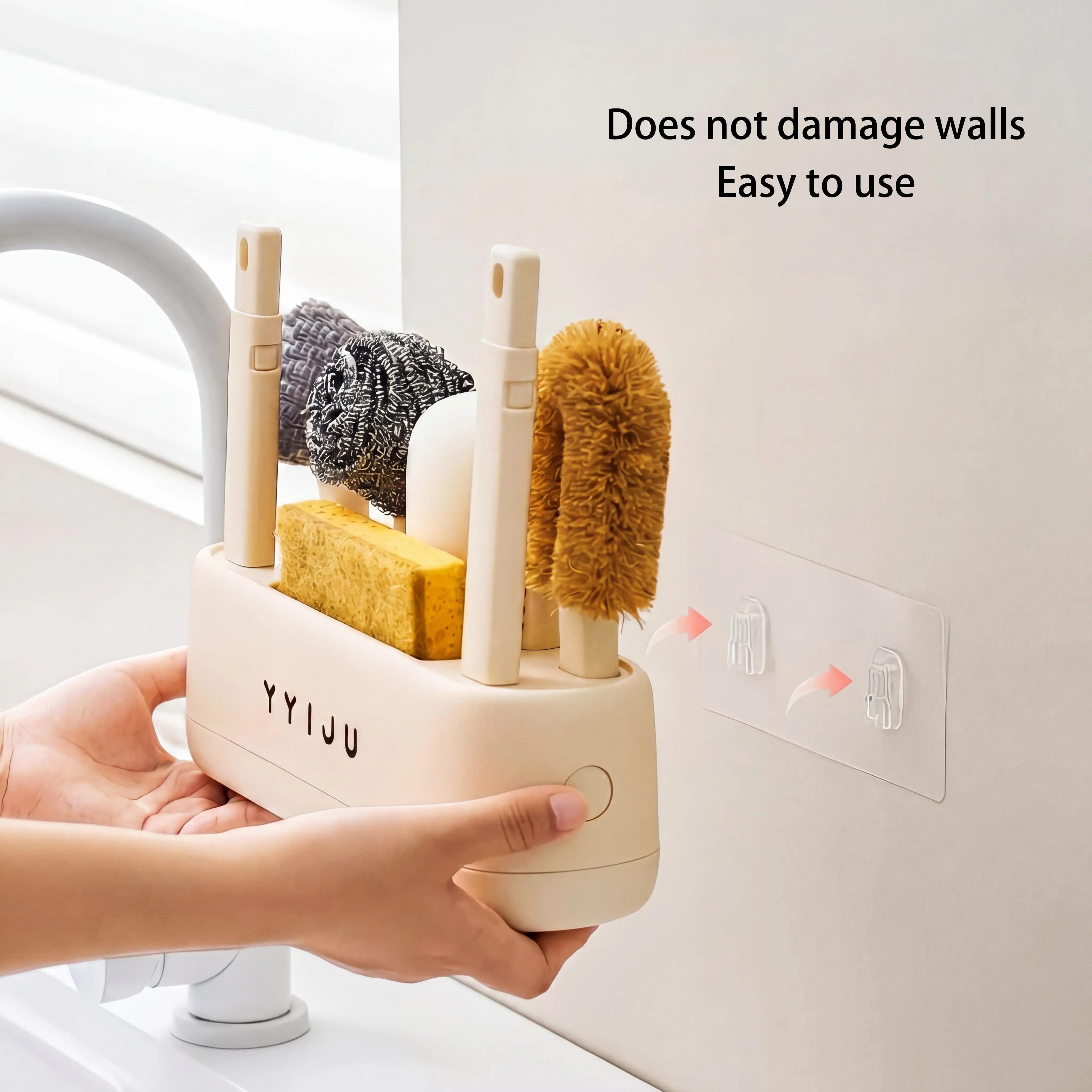 Kitchen Brush Set, Pot & Cup Cleaning Brushes Combo, Wall-Mounted Multifunctional Integrated Storage Box for Kitchen, Bottle & Milk Bottle Cleaning Sponges