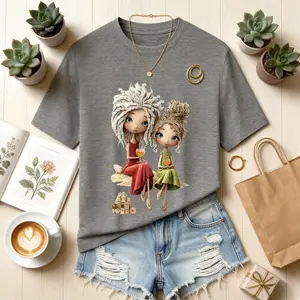 Women's Cotton Crew Neck T-Shirt - Whimsical Best Friends Wine Graphic, Cute Cottagecore Doll Print, Casual Oversized Streetwear Summer Beach Top (Women's Clothes)