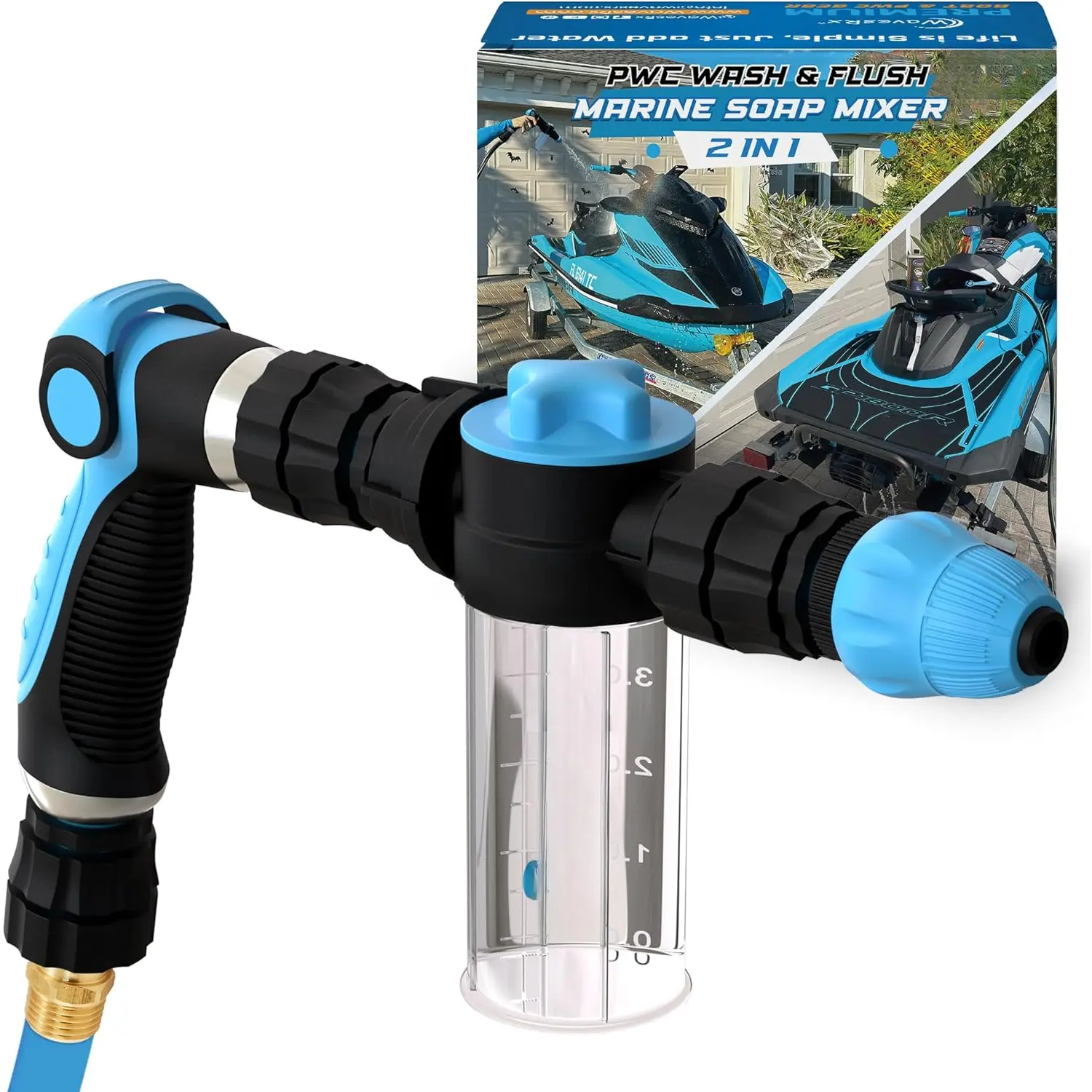PWC & Boat Wash Sprayer & Engine Flush Mixer to Wash Salt  | Dual-Use Marine Soap Foamer to Quickly Wash and Rinse | Cleaning Kit for Boating with Garden Hose Quick-Connect