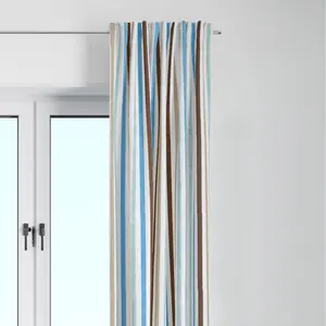 Bacati - Single Light Filtering Curtain Panel Mod Stripes Aqua/Brown