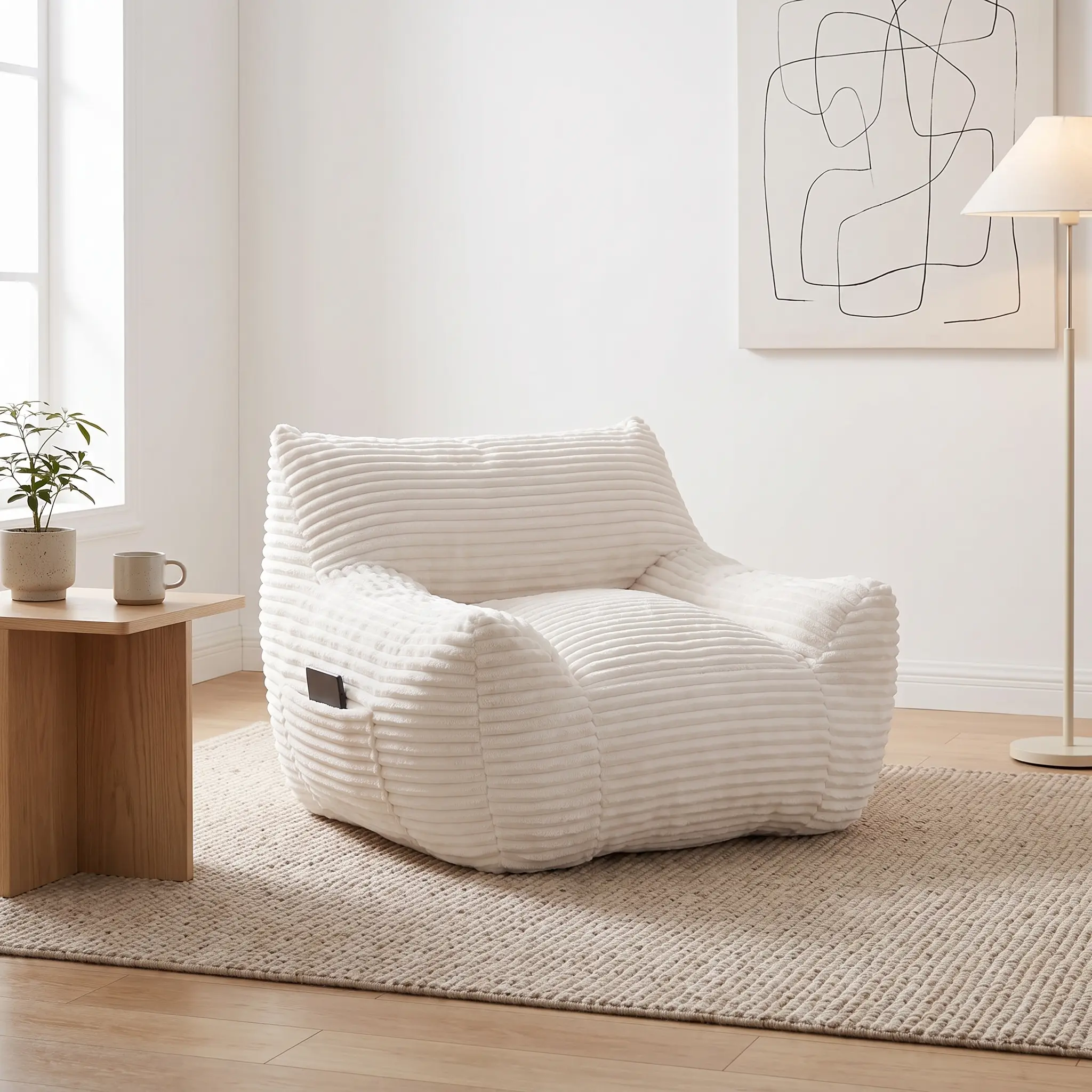 Oversized Shredded Foam Bean Bag Chair with Armrests & Matching Ottoman, Supportive Lazy Sofa for Adults Teens Living Room Bedroom Dorm