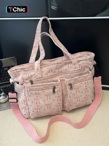Sweet Versatile Large Capacity Bow Knot Multi-Pocket Slouchy Tote Bag, Handheld Shoulder Crossbody, Suitable for Work and Daily Use