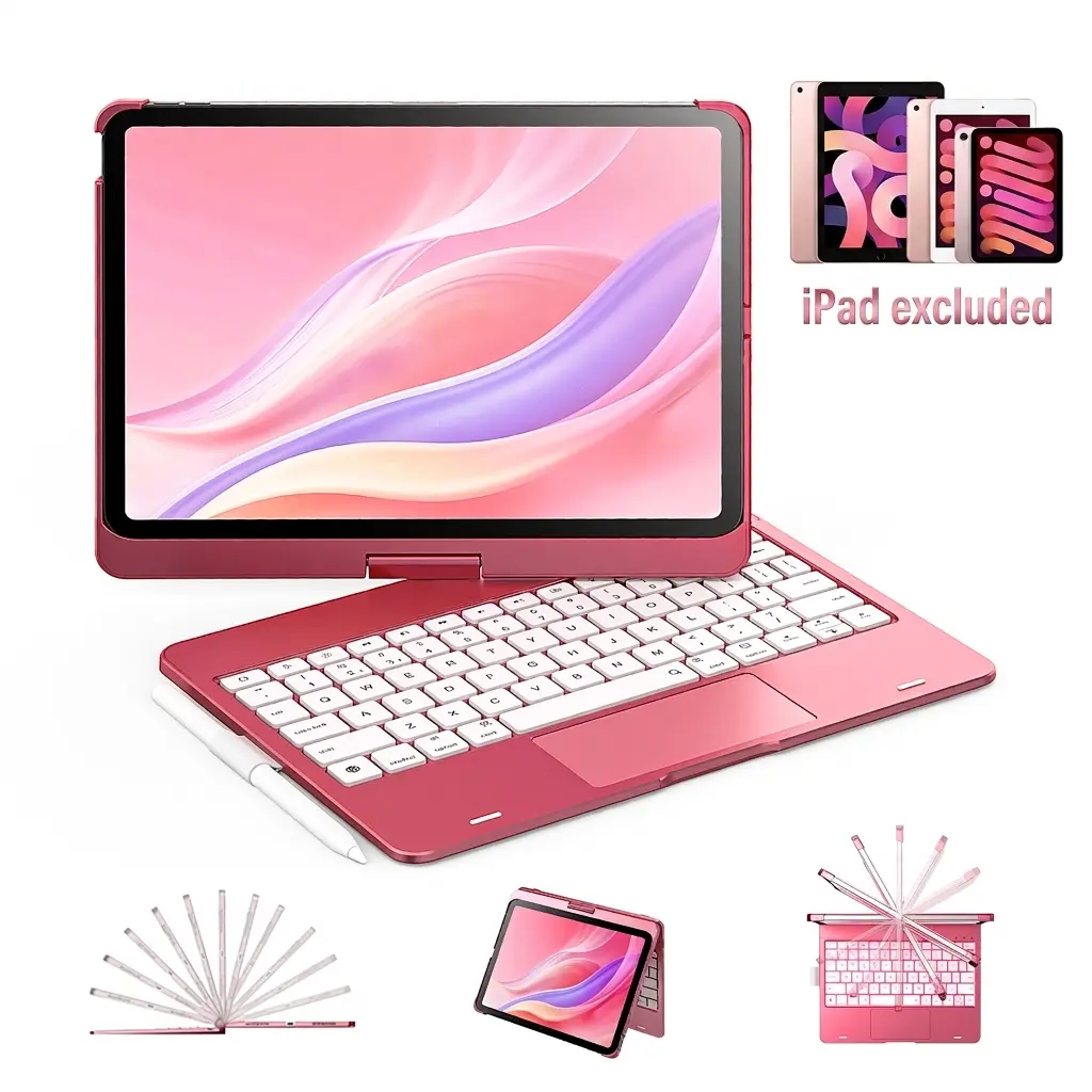 Typecase Backlit Wireless Tablet Keyboard Case (No Tablet Included) for iPad, 360° Rotatable Removable Stand, 74-Key Plastic Design, Multi-Touch Support, 11-Color RGB Backlight, Business Work Accessory Compatible with iPad A16/10th Gen, Air & Pro,TechVibe