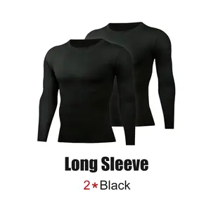 PSYCHE 2-Pack Men's Compression Shirt Long Sleeve Workout Gym T-Shirt Running Top Cool Dry Sports Base Layer Undershirt, Sweat-Wicking Ultra-Breathable Muscle Support