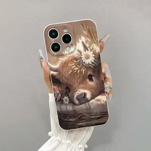 Flower & Cow Pattern Phone Case, Decorative Phone Protector Cover, Phone Accessories,phone Case Suitable for Iphone11/12/13/14/15/16/17 Pro Promax Air Plus.